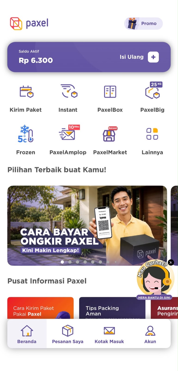 Tampilan beranda aplikasi Paxel