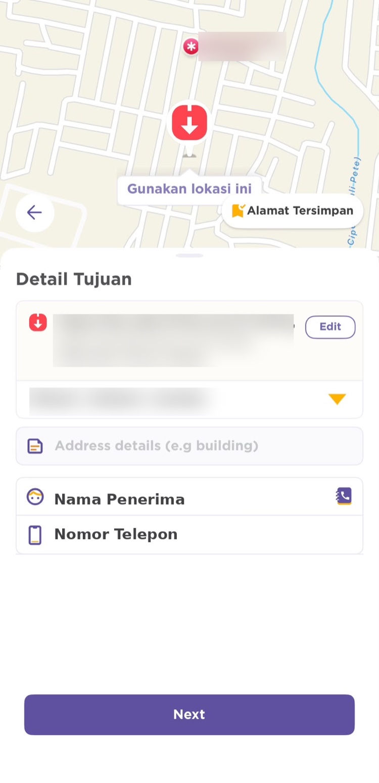 Konfirmasi detail alamat tujuan