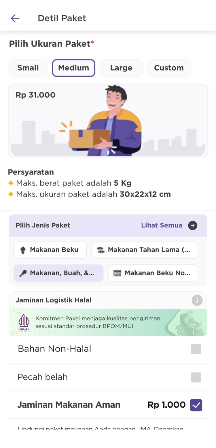 Lengkapi detail dan ukuran paket