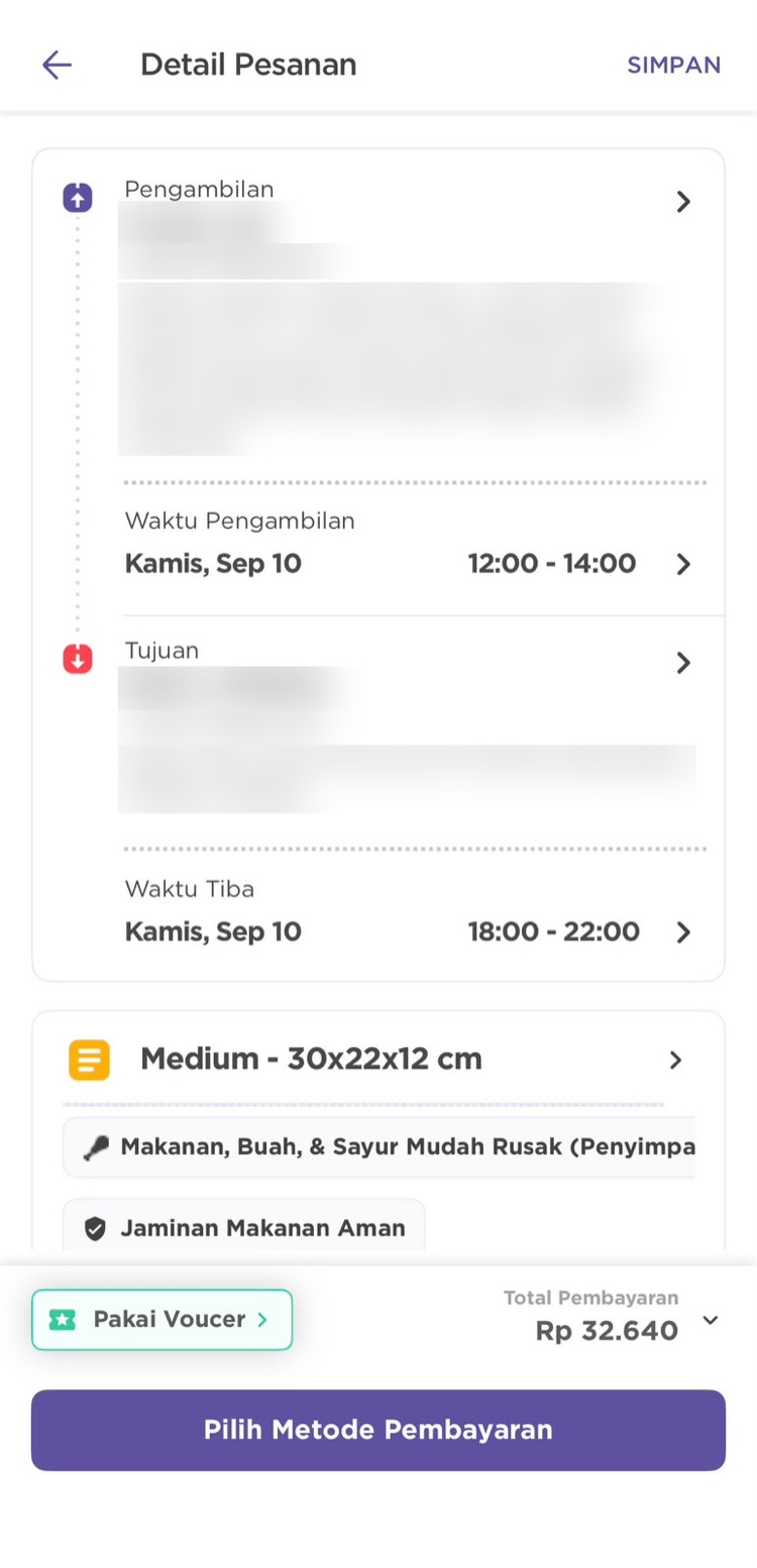 Cek detail pesanan, waktu jemput, dan waktu tiba